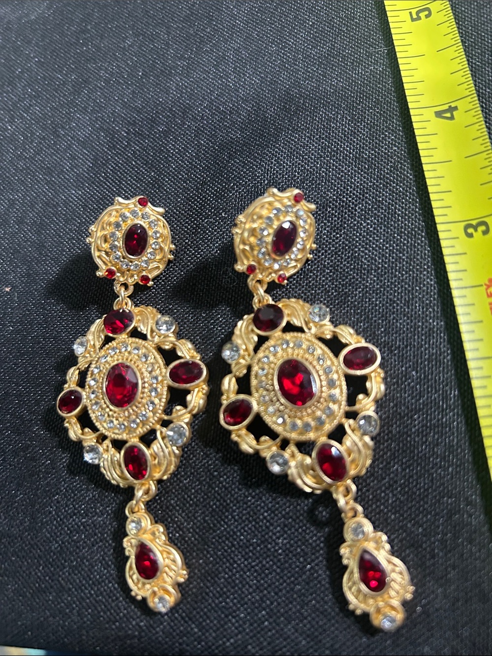 Elegant Gold-Tone Red Gem Drop Earrings